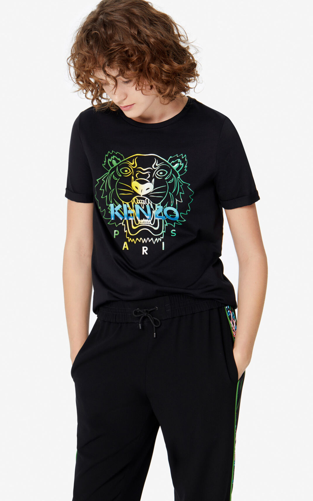 T Shirt Kenzo Wet Tiger Femme Noir | UBGC-92413